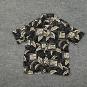 Croft & Barrow Shirt Mens Large Black Hawaiian Palm Tropical Button Up Beach